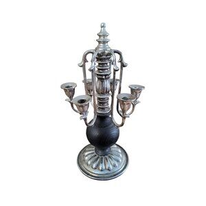 Vintage Dilly 70's Pewter Wood Candelabra 6 candles